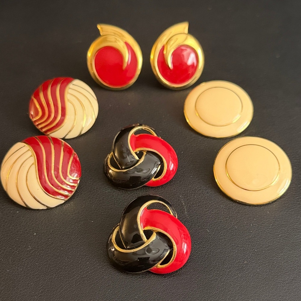 Vintage Glam Earrings Lot Red Cream Black Gold 80s 90s Napier Monet 4 Pair - Picture 13 of 14